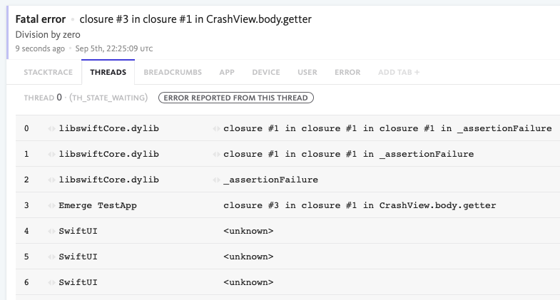 Bugsnag example crash